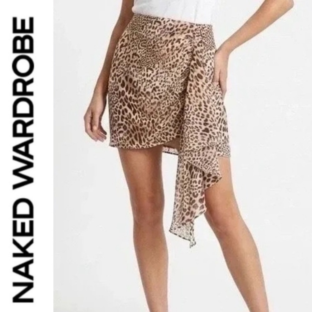 Naked Wardrobe 🤎🤍 Leopard Print Asymmetric Mini Skirt - Beige Brown